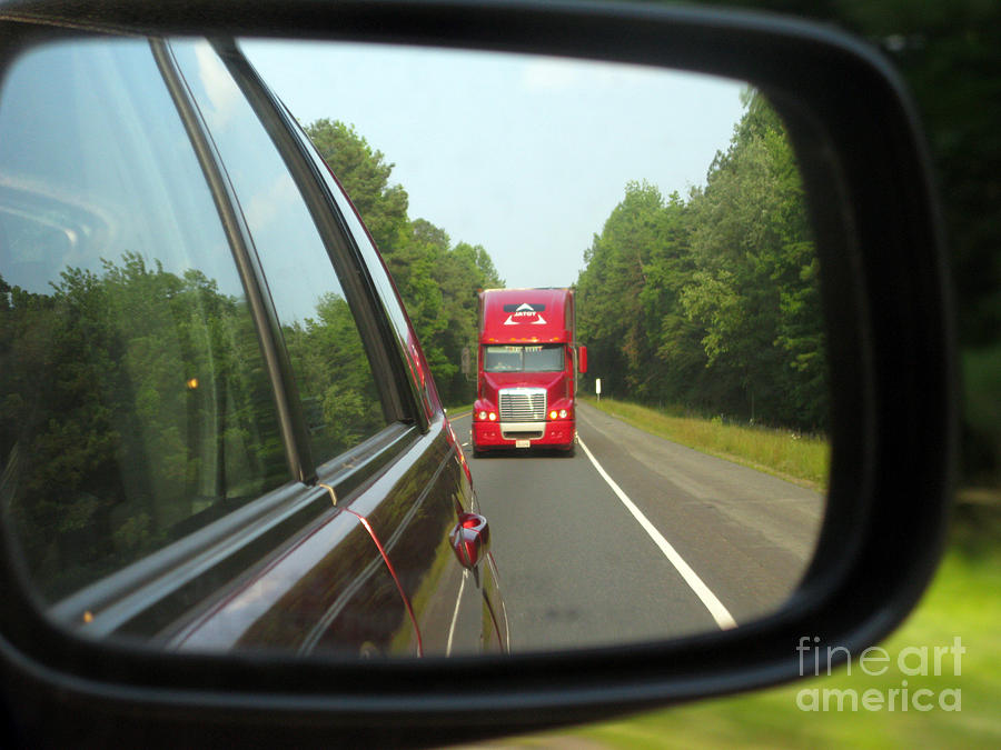 Transportation Photograph - Red Big Truck Behind by Ausra Huntington nee Paulauskaite