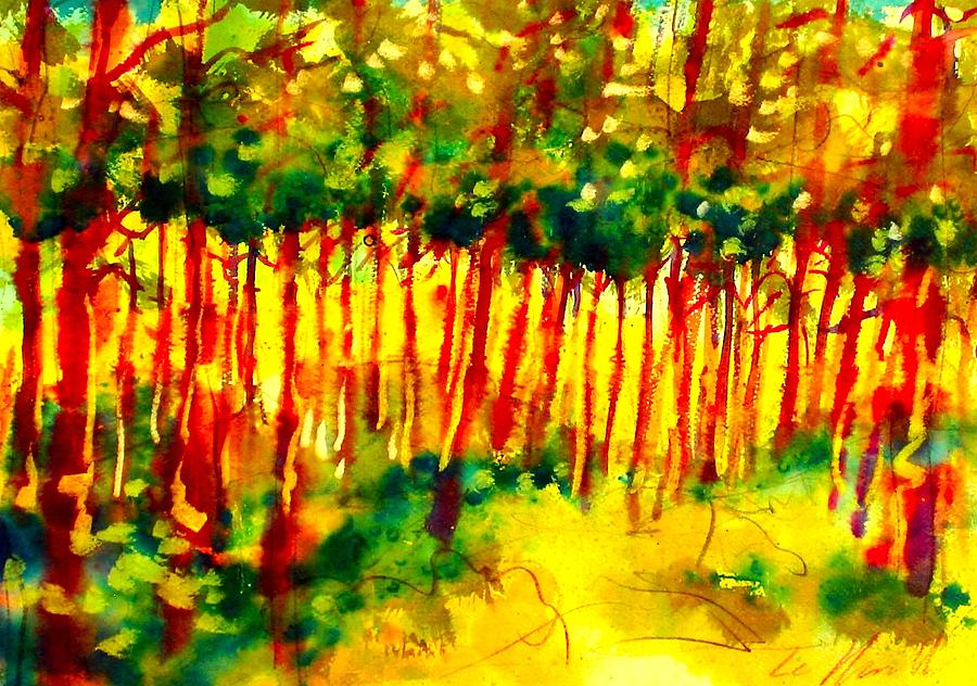 Red Birches Painting by Les Leffingwell