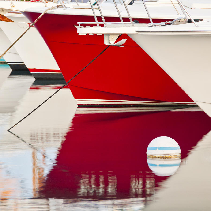 Red Boat Reflection Photograph by Brian Bonham