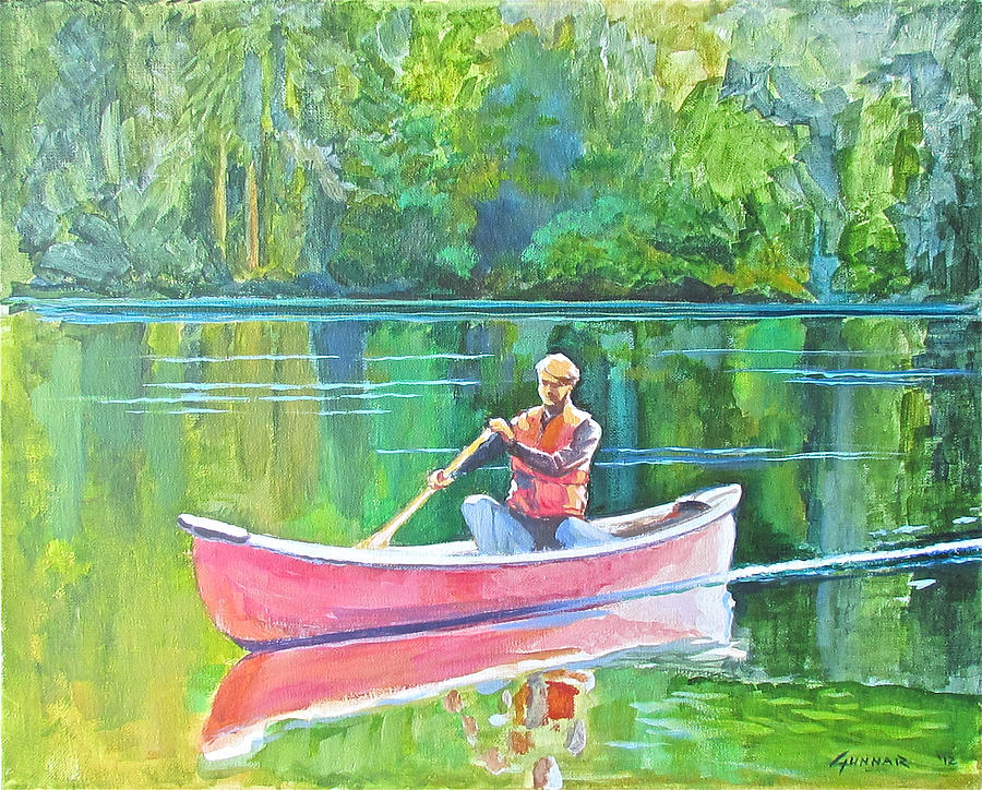 Red Canoe Painting by Eric Hansen Pixels