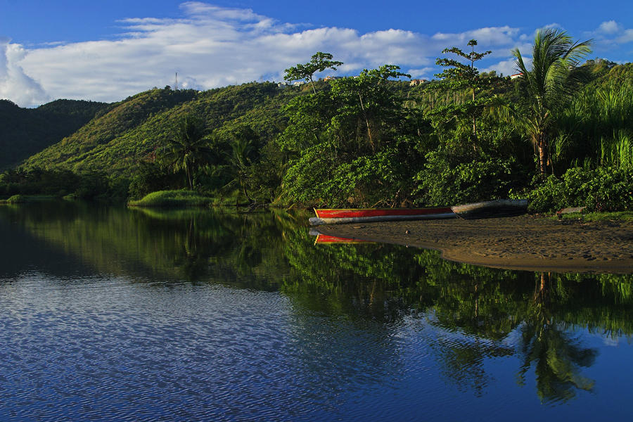 Red Canoe on Roseau River- St Lucia Photograph by Chester Williams
