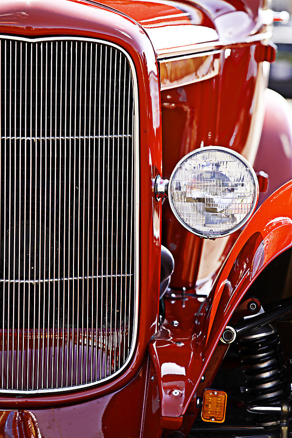 Red Classic Car Headlight Photograph by M K Miller