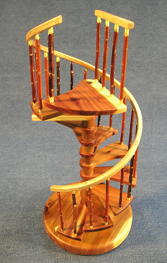 Architecture Sculpture - Red Cedar rustic spiral stairs by Don Lorenzen