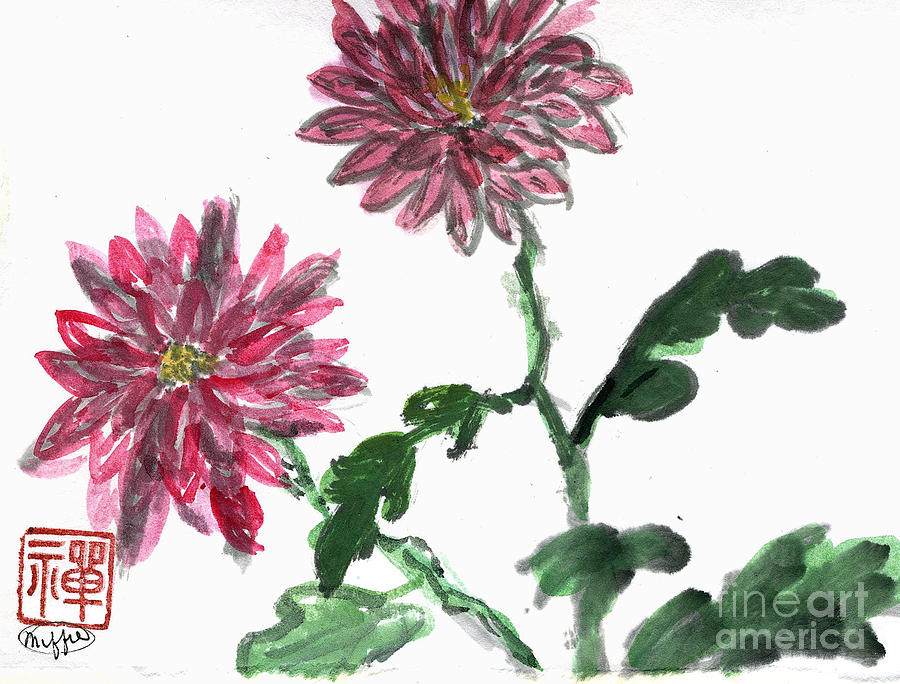 Red Chrysanthemum Painting by Ellen Miffitt