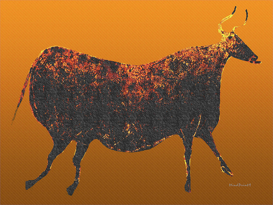 Red Cow of Lascaux Digital Art by Asok Mukhopadhyay