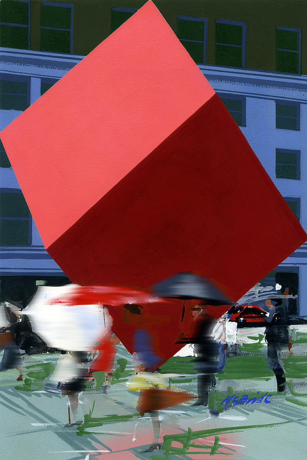 Red Cube Painting by Neil McBride