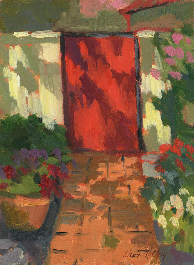 Flower Painting - Red Door - Shadow and Light by Diane McClary