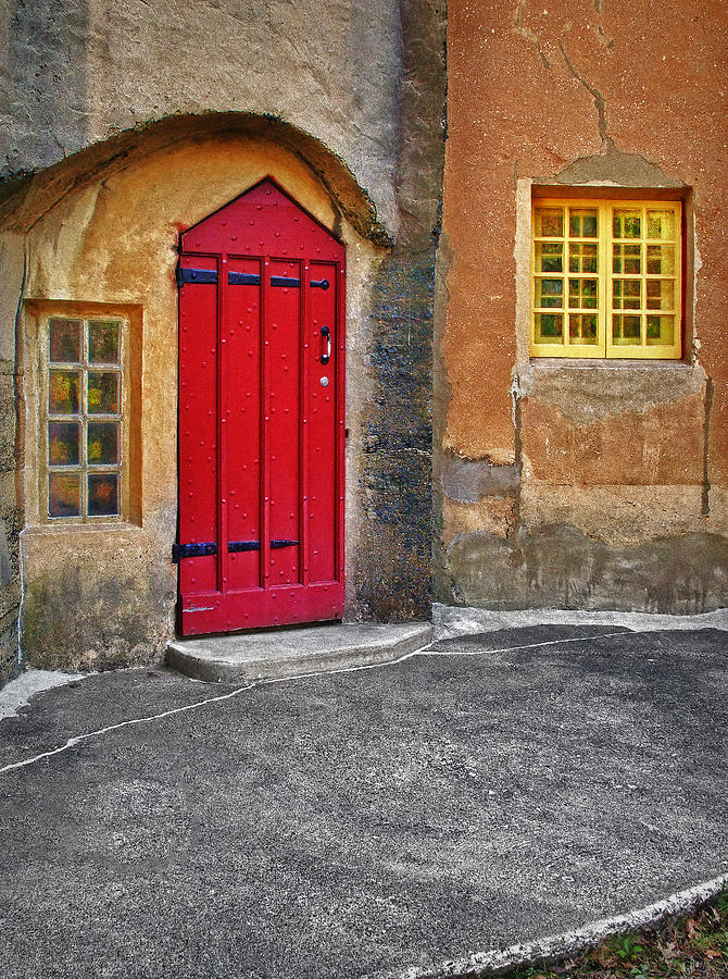 Red Door and Yellow Windows Photograph by Susan Candelario