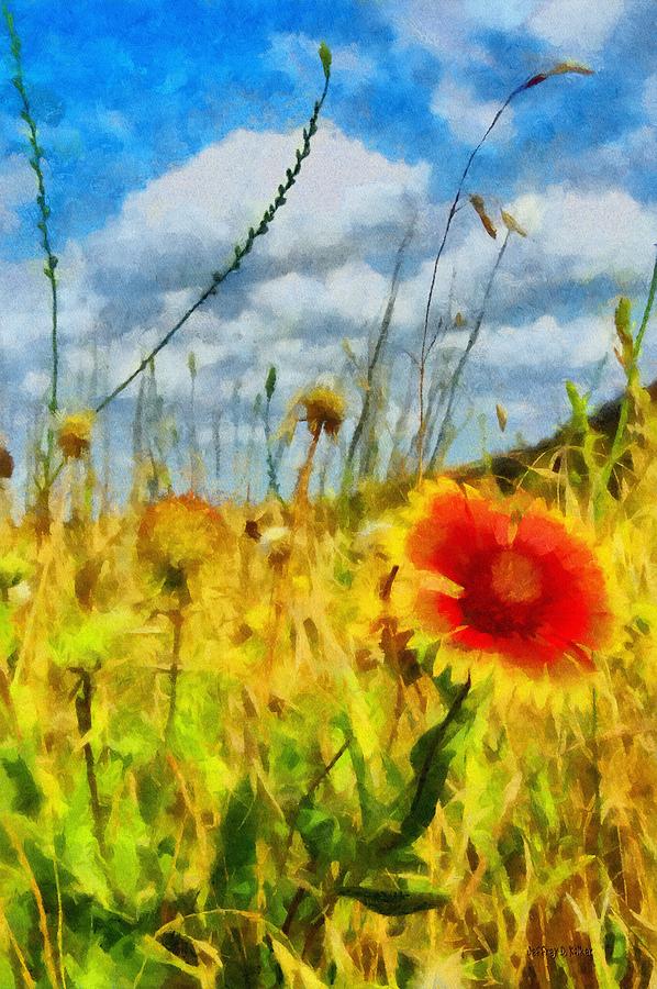 Red Flower in the Field Painting by Jeffrey Kolker