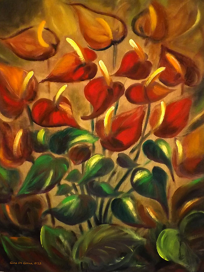 Red Flowers Painting by Gina De Gorna