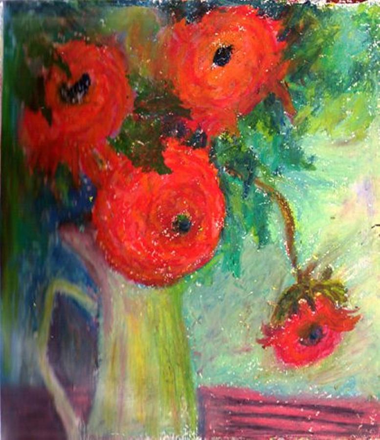 Still Life Painting - Red Flowers by Semla Suliaman