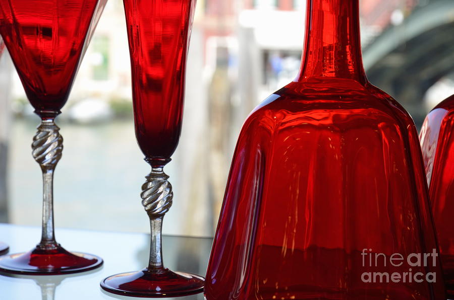 Choice Photograph - Red glasses on shelves in Murano by Sami Sarkis