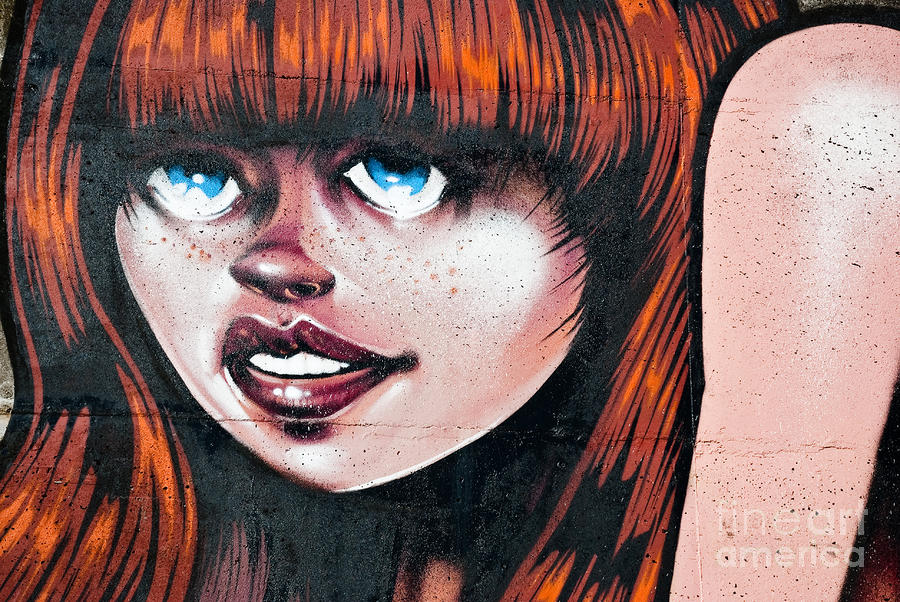 Red Hair Blue Eyes Graffiti Girl Painting by Yurix Sardinelly