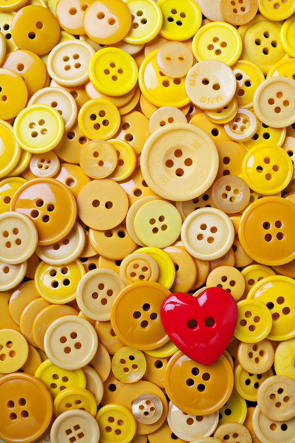 Unique Photograph - Red heart and yellow buttons by Garry Gay