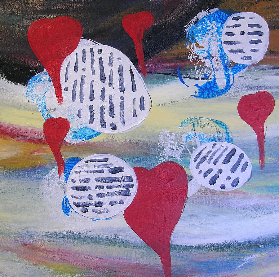 Red Hearts In Orbit Painting by David Martin