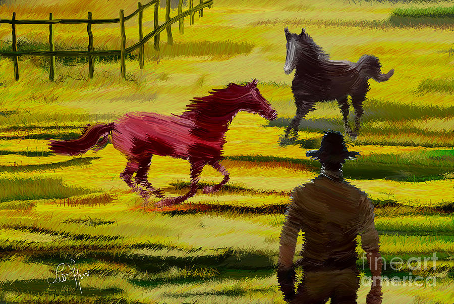 Red Horse Digital Art by Leo Symon