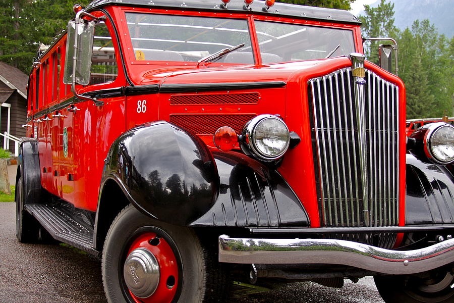 Red Jammer Tour Bus Glacier National Park Photograph by Karon Melillo DeVega