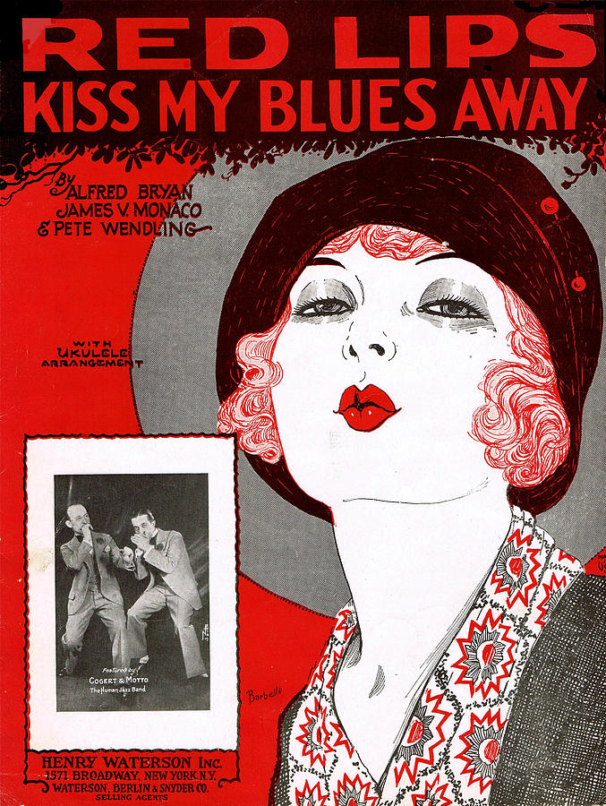 Vintage Photograph - Red Lips Kiss My Blues Away by Mel Thompson