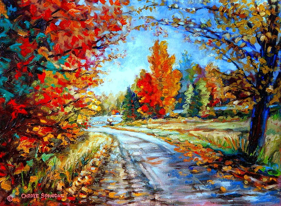 Red Maples Autumn Landscape Road Through Quebec by Carole Spandau