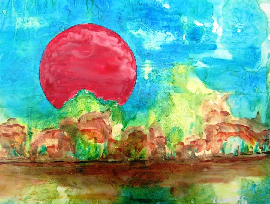 Tree Painting - Red Moon 1 by David Raderstorf