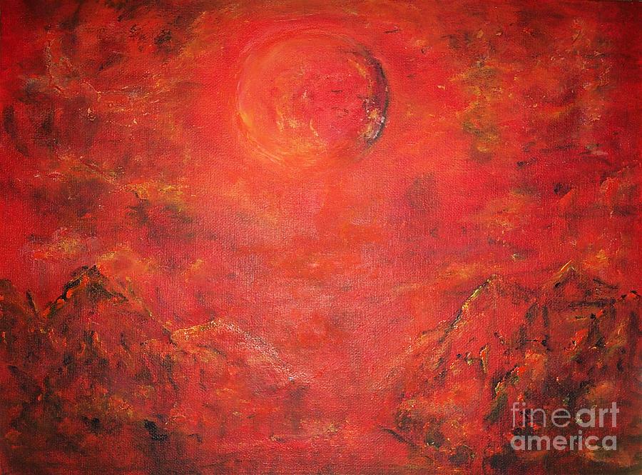 Red Moon Rising  Painting by Mary Sedici