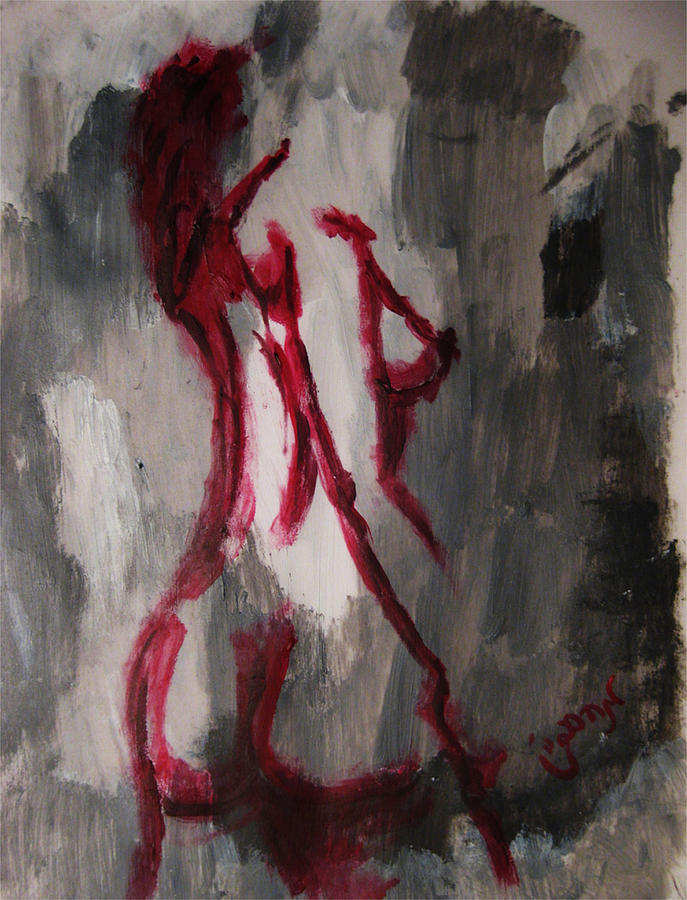 Red Nude Young Female Girl in Shades of Melting Grey Contemporary Modern Painting Painting by M Zimmerman