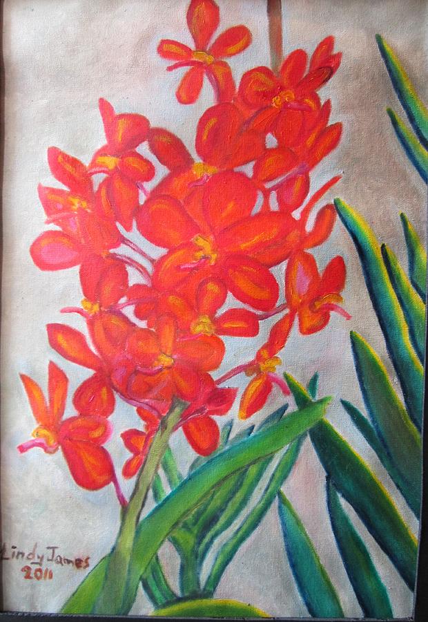 Red Orchids in full bloom Painting by Jennylynd James