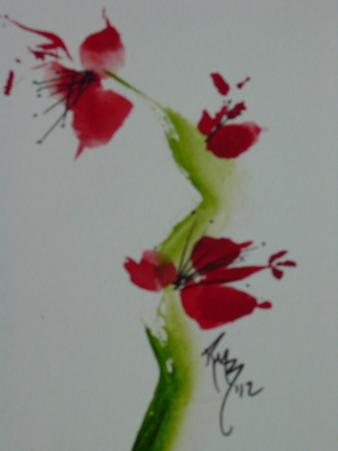 Red Oriental Flower Study Painting by Robin Miller-Bookhout