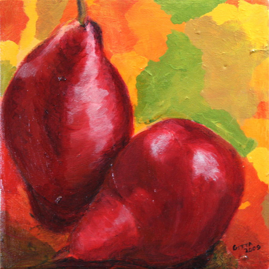 Red Pear Harvest Painting by Gitta Brewster