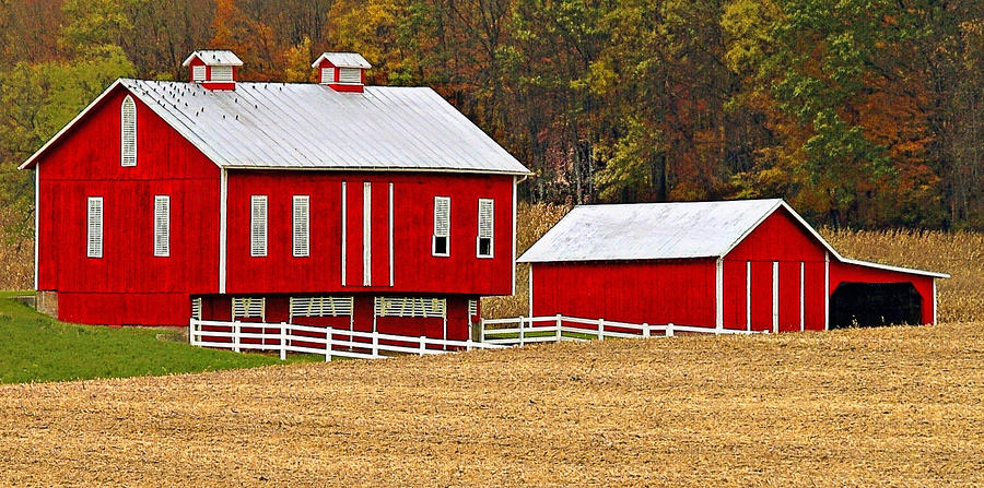 Barn Photograph - Red Pennsylvania Dutch Barn and White Fence by Brian Mollenkopf