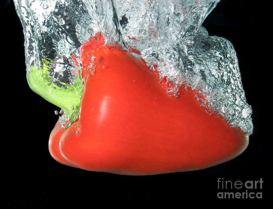 Red Pepper Falling Into Water Photograph by Ted Kinsman