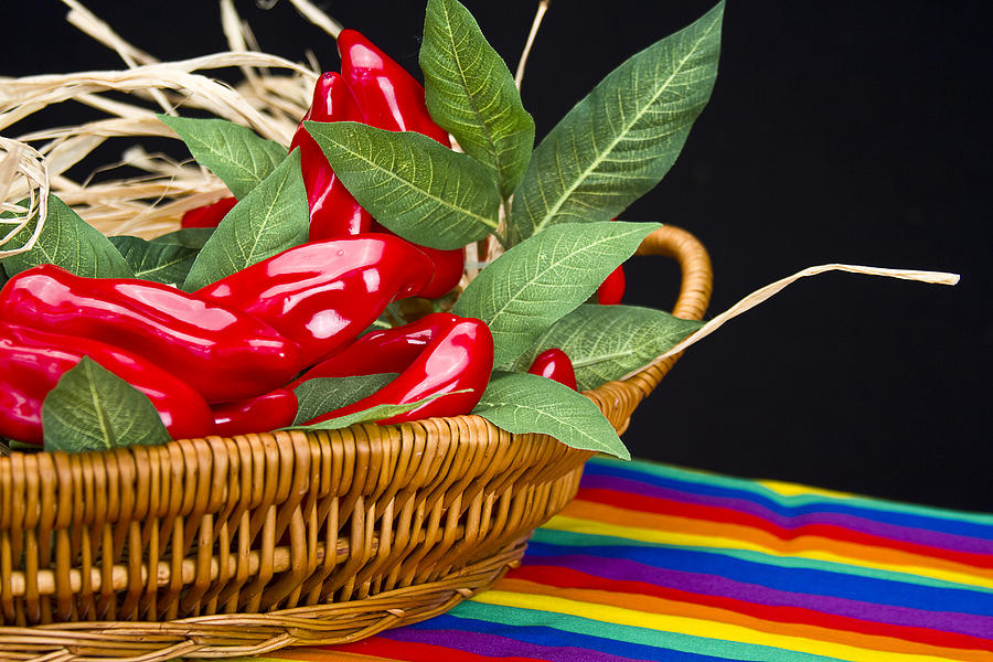 Red Peppers in a Basket Photograph by Trudy Wilkerson