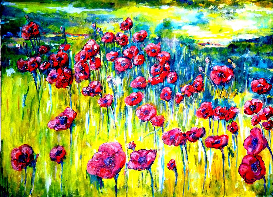 Flower Painting - Red Popies by Baruch Neria-Kandel
