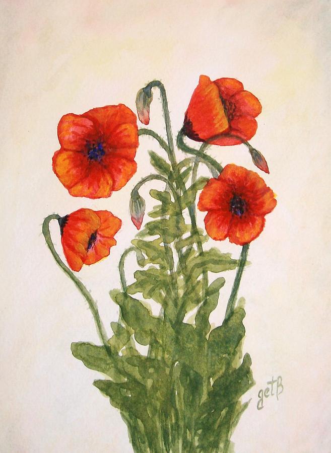 Red Poppies Painting - Red Poppies watercolor painting by Georgeta  Blanaru