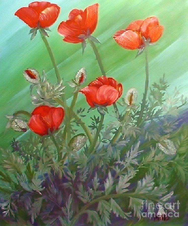Red Poppys Painting by Peggy Miller
