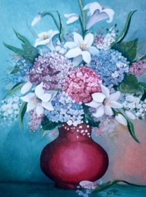 Flower Painting - Red  Pot by Ansie Boshoff