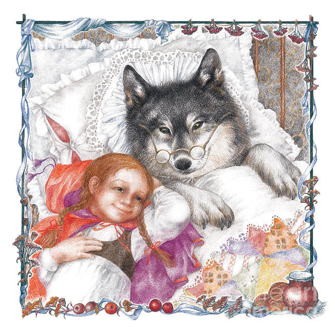 Red Riding Hood and Wolf Drawing by Sonya OLee | Fine Art America