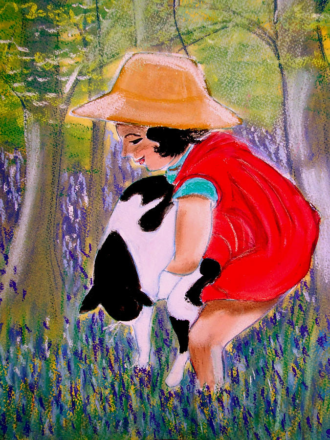 Red Riding Hood in Bluebell Wood Painting by Rusty Gladdish