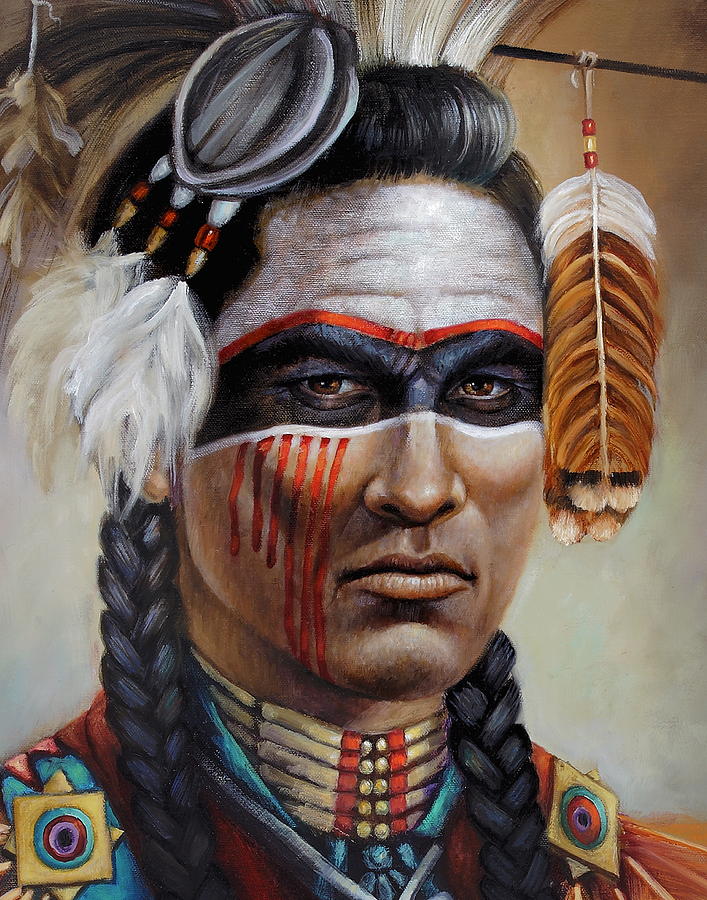 Red Road Warrior Detail Painting by Geraldine Arata