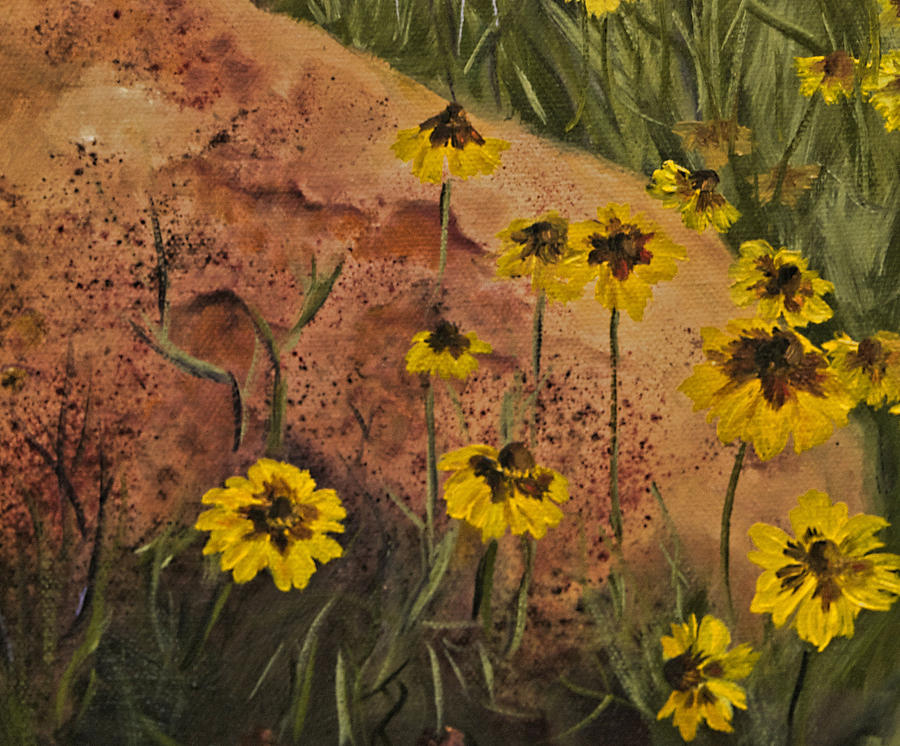 Flower Painting - Red Rock and Wildflowers by Diana Cox