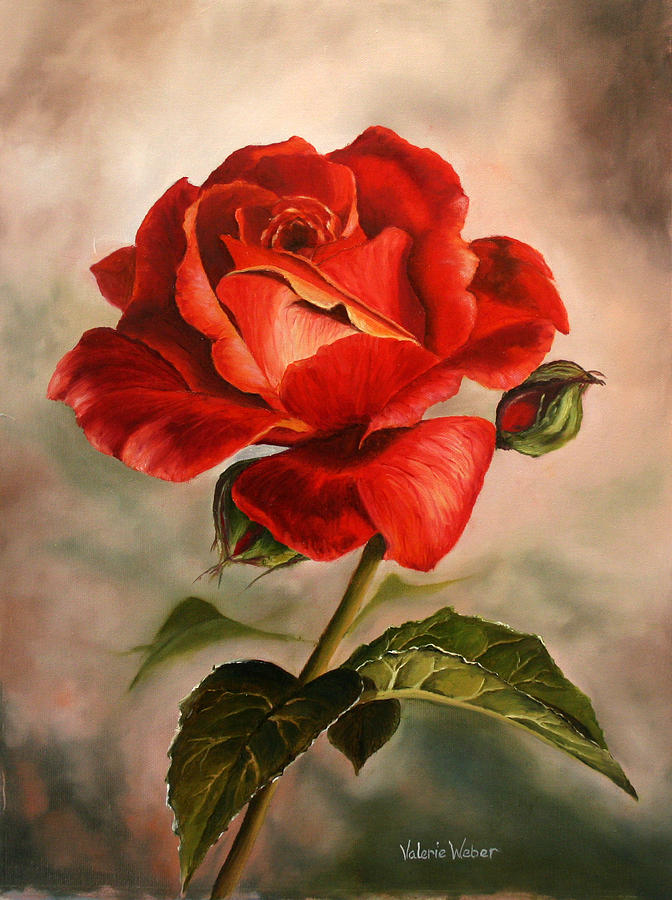 Red Rose Painting by Valerie Weber