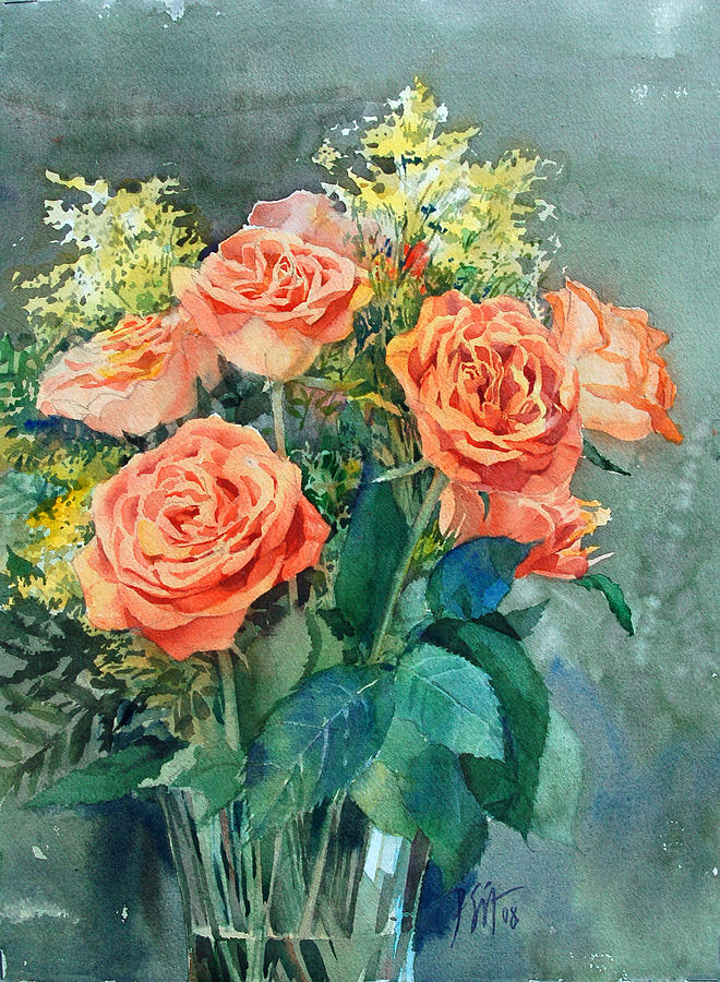 Orange Painting - Red Roses by Peter Sit Orange Painting - Red Roses by Peter Sit
