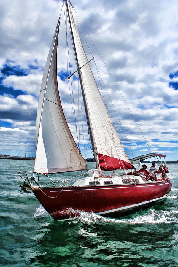 red sailboat painting