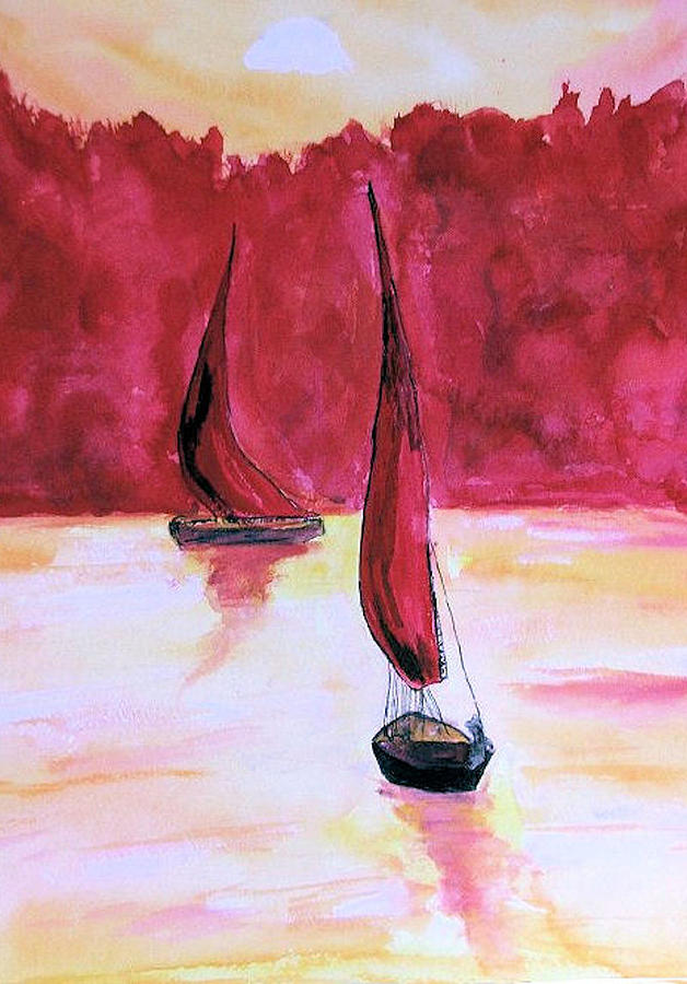 Red Sails Painting by Alethea M