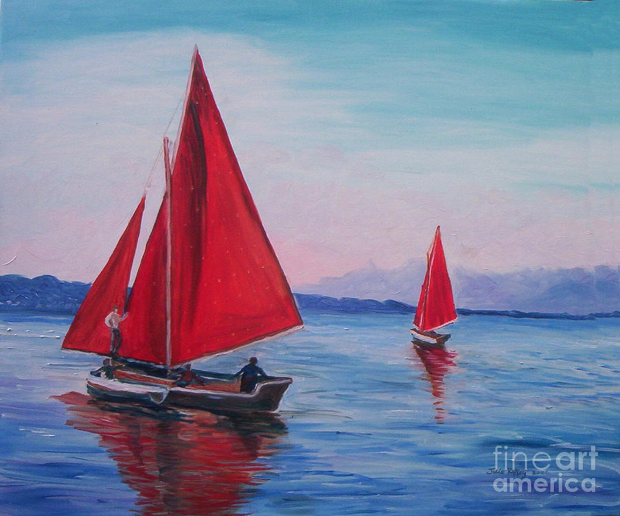 Red Sails on Irish Coast Painting by Julie Brugh Riffey