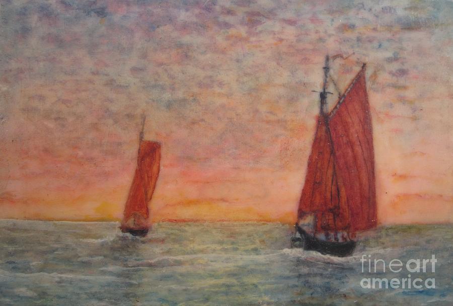 Red Sails Sunset Painting By Malcolm Clark