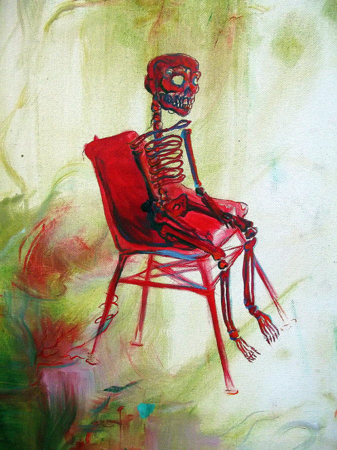 Red Skeleton Chair Painting by Heather Calderon