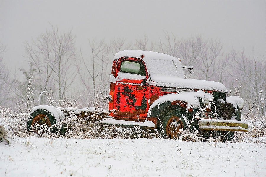 Winter Photograph - Red Solo Truck by Mark Silk