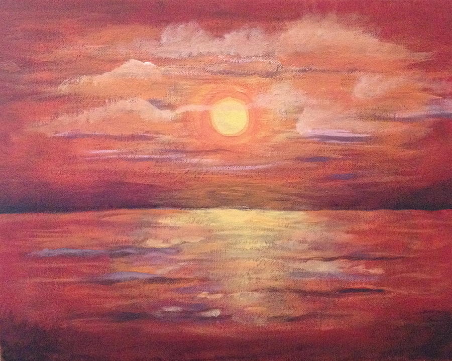Red Sunset Painting by Bozena Zajaczkowska