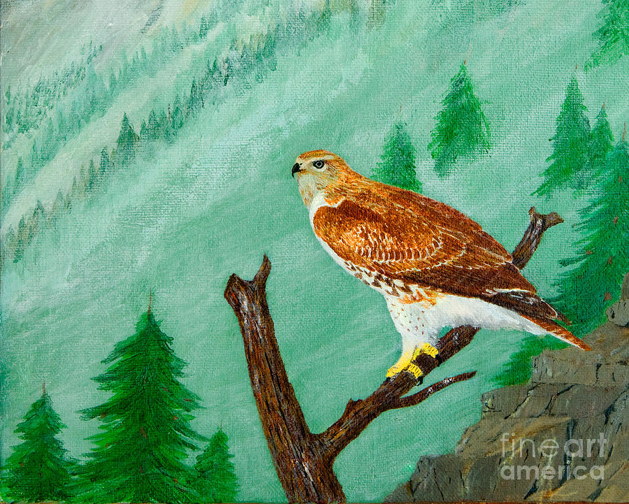 Red Tail Hawk Painting by L J Oakes